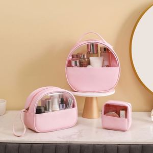 Custom Logo New Women's Fashion Large-Capacity PVC Portable Transparent Semi-Round Bag Makeup Handbag <b>Storage</b> - Product Image 3