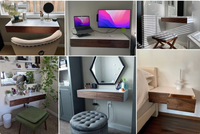 Étagère de vanité de ferme avec tiroirs en noyer Table de toilette flottante blanche minimaliste Étagère en bois avec tiroir