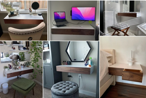 מדף יהירות לבית חווה עם מגירות אגוז מינימליסטי לבן צף שולחן איפור מדף עץ עם מגירה - Product Image 5