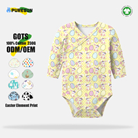 Combinaison bébé unisexe Puresun personnalisée pour le printemps et Pâques, imprimé lapin, 100% coton tricoté, 180-200 GSM, barboteuse pour nouveau-né