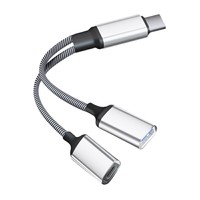 Adaptateur USB-C OTG blindé en nylon tressé 2-en-1, charge rapide 5A 60W PD, synchronisation des données pour ordinateurs portables, téléphones et tablettes Type-C vers USB-A/USB-C