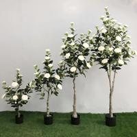 Tanaman Plastik Bonsai Buatan Pohon Kamelia Buatan Tanaman Plastik Evergreen Dekorasi Dalam & Luar Ruangan Pot Tanaman Hias