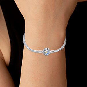 <b>Copper</b> Silver Plated Sun Moon Star CZ Snake Chain <b>Bracelet</b> Fit European Charm Beads DIY Jewelry - Product Image 4