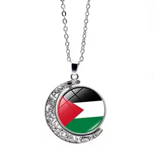 Palestina kalung semuanya berputar dua sisi liontin bulan perhiasan vintage kustom.