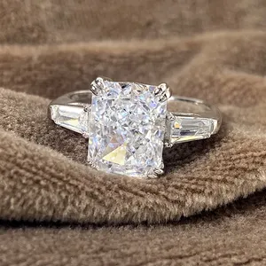 FOXI R1679S cincin batu tiga zirkon bunga es potongan bercahaya berlapis perak sterling 925 kualitas tinggi