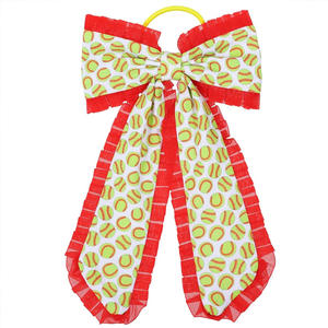 Élastique à cheveux long avec ruban et volant rouge pour les fans et joueurs de sport, accessoire de cheerleading pour le jour du match - Product Image 3