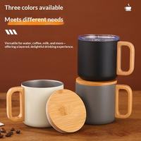 Mug en acier inoxydable 304 de 400 ml avec poignée en bois, tasse à café portable au design minimaliste moderne pour le camping en plein air