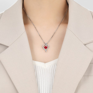 Regalos para el Día de la Madre, Collares con Colgante de Corazón Hueco con Pedrería para Mujer, Collar con Cadena de Caja para <span class=keywords><strong>Mamá</strong></span>, Accesorios de Joyería - Product Image 2