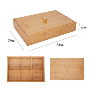 <b>Bamboo</b> Snack Storage Box 33x22x6cm With Lid Compartmentalized Food <b>Container</b> For Party Use - Product Image 1