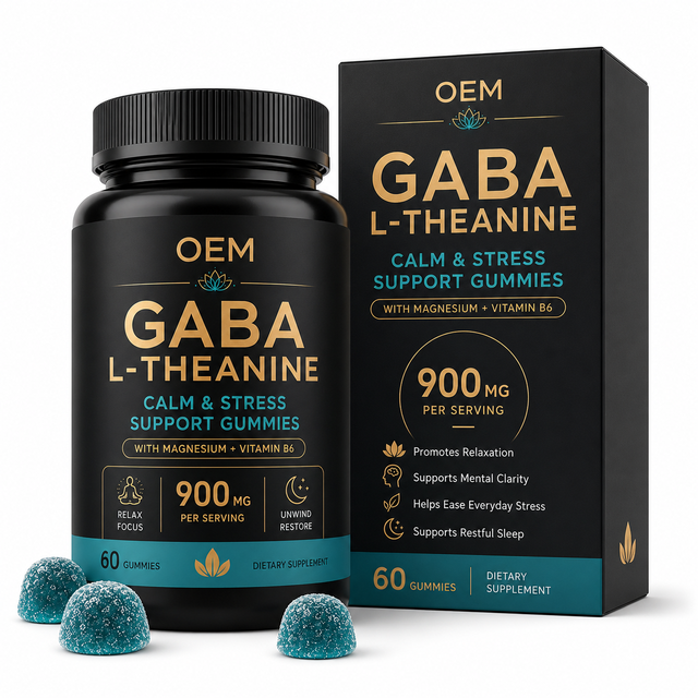 Custom GABA L Theanine Gummies 900mg Mental Clarity Calm Stress Support Magnesium Vitamin B6 Restful Sleep Supplement OEM