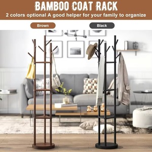 Manufacturer price: <b>Wooden</b> 9-<b>hook</b> 3-stand tree-shaped <b>coat</b> rack, rotating bamboo <b>coat</b> rack bracket - Product Image 3