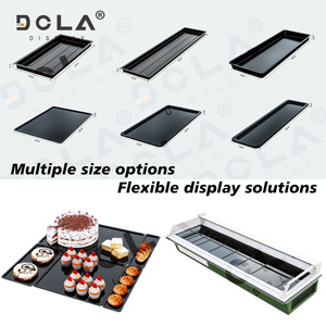 Plateau de présentation noir en ABS brillant pour charcuterie et viande, plusieurs tailles disponibles pour supermarché, <span class=keywords><strong>boucherie</strong></span>, comptoir réfrigéré - Product Image 3