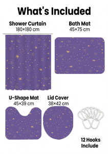 Set di Tende da Doccia Impermeabili con Motivo <span class=keywords><strong>Galassia</strong></span> Viola, Set di 4 Pezzi per Decorazione Bagno con Cielo Stellato, per Vendita al Dettaglio e Distribuzione - Product Image 3