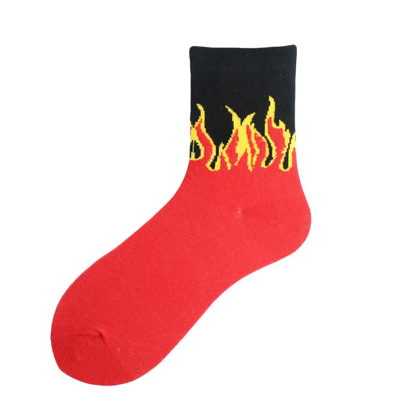 Носки с принтом пламени, уличные носки в стиле хип-хоп для скейтбординга, женские и мужские хлопковые спортивные носки