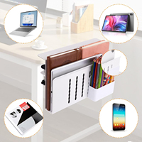 Support de rangement latéral pour bureau, plateau de gestion des câbles à fixation sans perçage, support pour ordinateur portable avec porte-stylo magnétique pour le bureau et la maison