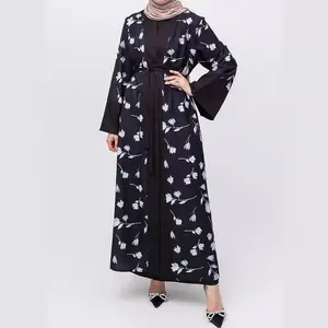 Toptan özel 2024 yeni Abaya hırka Robe alevlendi kollu ve baskılı renk ile nefes zarif müslüman rahat elbise