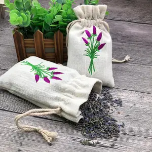 High Quality Bamboo Fabric Drawstring Lavender sachet bags with embroidery logo