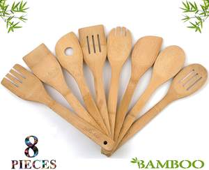 <span class=keywords><strong>Kit</strong></span> d'ustensiles de cuisine en bambou, ensemble de couverts naturels, 8 pièces - Product Image 2