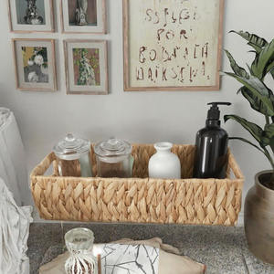 Modern Woven Storage <b>Basket</b> with Handle Water Hyacinth Wicker Organizer Space Saving <b>for</b> <b>Bathroom</b> Kitchen - Product Image 3