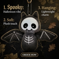 Porte-clés peluche chauve-souris Halloween, breloque de sac visage squelette, pendentif suspendu en peluche douce