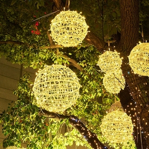 20/30cm/40cm Globo Bola de Fadas Luzes Ao Ar Livre Festa de Casamento Jardim Street Decor Árvore de Natal Solar Rattan Bola Pendurado Luz