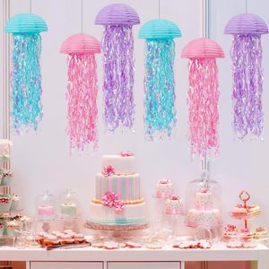 Décoration d'anniversaire sirène, lanterne en papier méduse rose, lavande, bleue, lanterne suspendue pour fête prénatale sirène, thème océan - Product Image 5