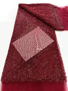 Tela bordada con cuentas de lentejuelas con forma de semirrollo brillante, tela de encaje de malla para vestido de novia, vestido ceremonial de fiesta de alta costura, pasarela - Product Image 5