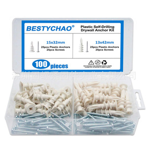 Plastic Self Drilling Anchor With Screws Metric Gypsum Board Drywall Anchors 100pcs Expansion Tube Set - Product Image 4