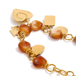 XY 2263 Retro Bernsteinfarbene Acrylperlen Edelstahl Vergoldete Halskette Metall Herz Kreuz Anhänger Halskette für den Urlaub - Product Image 6