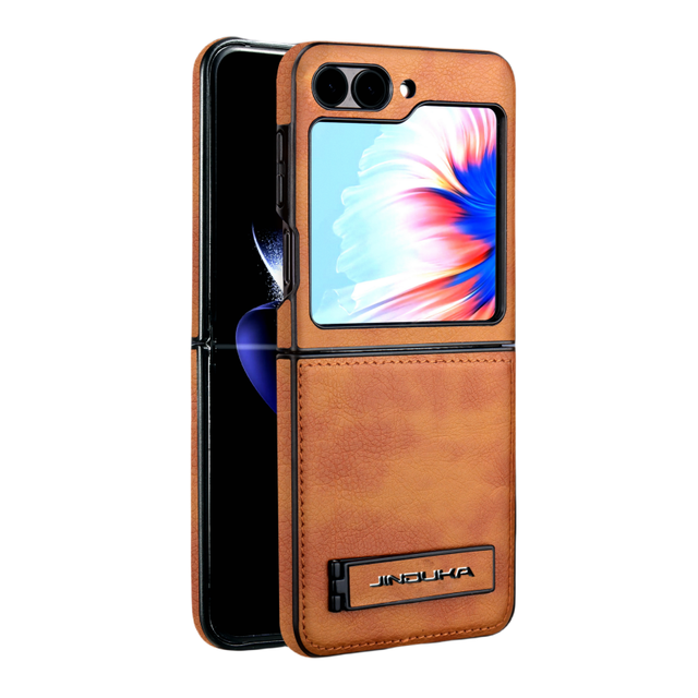 Business PU Leather Mobile Phone Cases For Samsung Z Flip 3 4 5 6 Z Fold 3 4 5 6 With Hidden Stand Shockproof Back Cover
