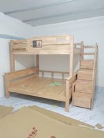 Lit double moderne en bois massif, cadre mural réglable en hauteur, tête de lit souple et écologique