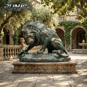 RUNJIN RJ-162 Scultura in Bronzo Moderna a Grandezza Naturale di Leone che Schiacci il Serpente, con Telaio in Acciaio Zincato e Lavorazione Avanzata - Product Image 1
