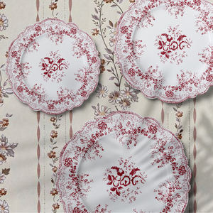 Assiettes de présentation en céramique rose à fleurs romantiques françaises, assiettes en porcelaine imprimées pour la décoration de fêtes et de mariages - Product Image 6
