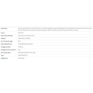 Clip per Fascicolazione, <span class=keywords><strong>L</strong></span>=27,5mm, Grigio, 1000pz. Art.-No. 102-69080 |   ATSBCOWSFT6.5-PA46-GY | - Product Image 4