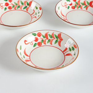 Assiette à dessert en céramique peinte à la main, motif végétal rond, sous glaçure, style oriental, pour les fêtes - Product Image 2