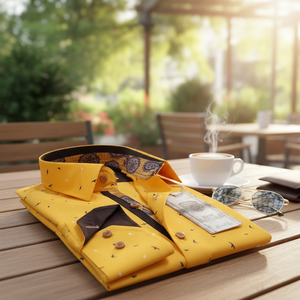 Chemise décontractée à manches longues pour homme, jaune brun, 100% coton, printemps - Product Image 3