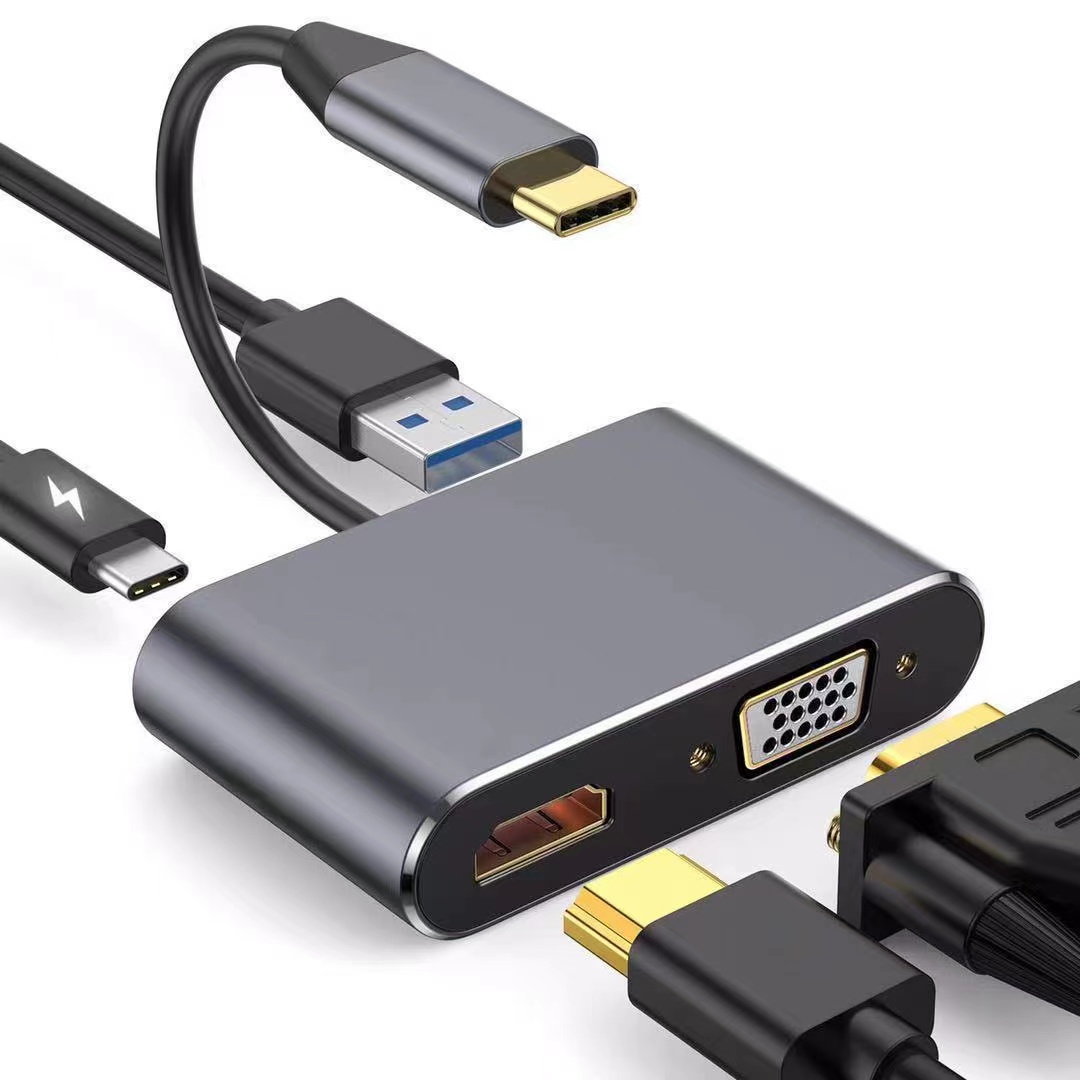 4 Port Usb C Adapters Type c to 4K HDMI Vga PD Charging 100W Hd Vga Usb3.0 Pd 4-In-1 Hub
