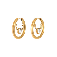 Grosir desain dipersonalisasi rumbai baja tahan karat 18K anting-anting melingkar kristal berlapis emas untuk wanita
