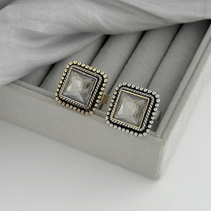 Cincin Batu Permata Akrilik Geometri Vintage yang Dapat Disesuaikan untuk Wanita, Cincin Jari Harian Bertumpuk untuk Wanita, Aksesoris Perhiasan Fashion - Product Image 3