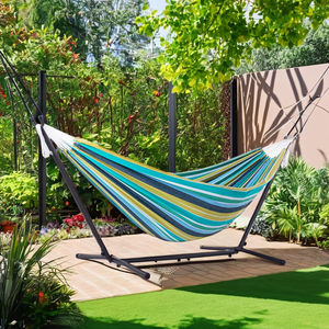 <span class=keywords><strong>Hamaca</strong></span> Doble Resistente para 2 Personas, <span class=keywords><strong>Hamaca</strong></span> de Algodón para Acampar con Soporte de Acero que Ahorra Espacio y Bolsa de Transporte para Relajación al Aire Libre - Product Image 2