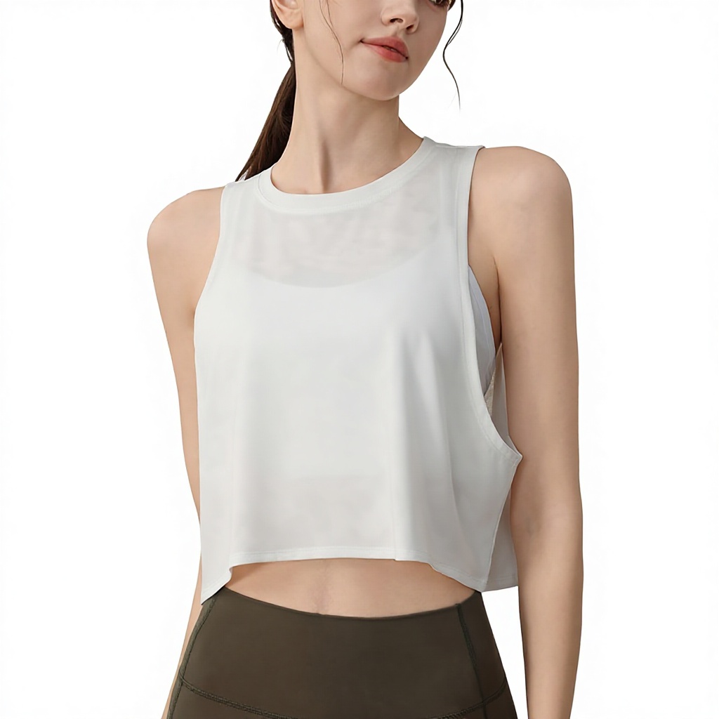 High-end Quick-drying Jacquard Bow Crew Neck Tank Top Women's Loose Sleeveless Running Fitness Yoga Clothing Summer Blouse