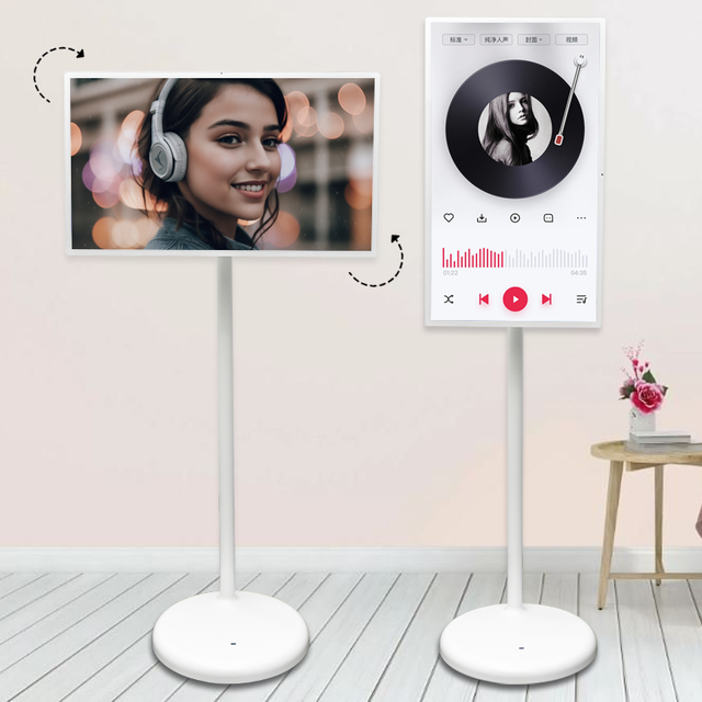 Custom Logo 360 Rotating Tv Stand Outdoor High Quality 21.5 Inch Smart Tv Touch Screen Android 12 Mini Portable Rechargeable Tv