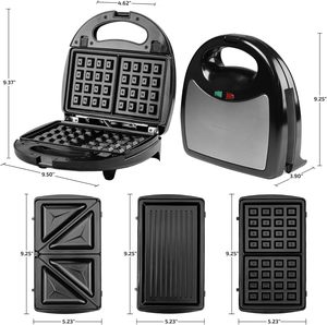 Gaufrier électrique mini personnalisé 750W avec thermostat automatique, surface antiadhésive, 6 fonctions en 1 pour usage domestique - Product Image 4