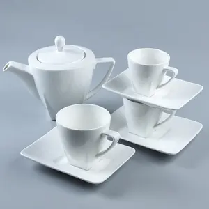 JQY 도자기 카페 레스토랑 7pcs 커피 냄비 컵과 접시 커피 차 세트