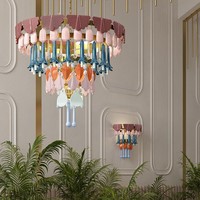 Lampu gantung keramik retro Prancis empat musim, warna personalisasi, seni abad pertengahan, untuk ruang tamu, ruang makan, vila, kamar tidur, dan koridor.