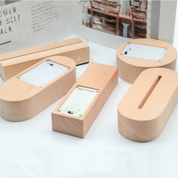 Support d'affichage lumineux en bois massif avec base LED, alimenté par piles AA, pour veilleuse en acrylique, idéal pour la décoration intérieure