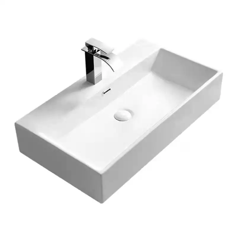 Medyag Wall Hung Rectangle Console Bathroom Sinks Wall Hung Wash Basin Wall Vanity Ceramic Wash Basin