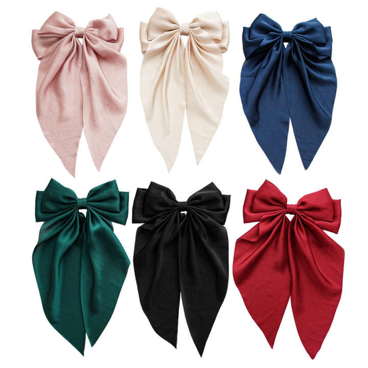 Large Bow Long Tail Satin Ribbon Hair Bows With French Clipds for Women ...
