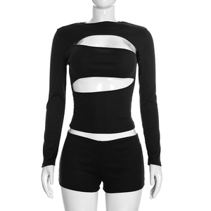 Viviblook J26ST338 Conjunto de otoño para mujer, pantalones cortos sexys de moda de manga larga, conjunto informal de dos piezas - Product Image 4
