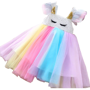 Vestidos de Verano para Niña con Estampado de Dibujos Animados Bordados, Vestidos de Princesa Arcoíris Coloridos de Malla para Bebé - Product Image 5